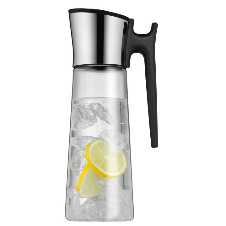 WMF Basic Wasserkaraffe mit Griff 1,5 liter, Glaskaraffe mit Deckel 1,5 l, Silikondeckel, CloseUp-Ve