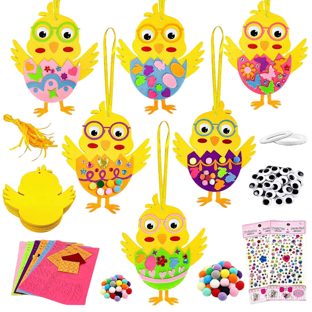 PIujsym 12 Stück Bastelset Ostern Kinder Filz Küken - Oster Bastelset DIY Anhänger zum Aufhängen & D