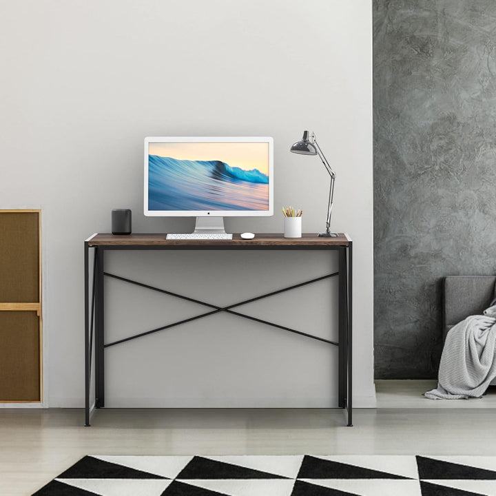 INTIRILIFE Schreibtisch aus Holz und Metall in Schwarz - Braun - 100 x 50 x 75 cm - Rustikaler Faltb