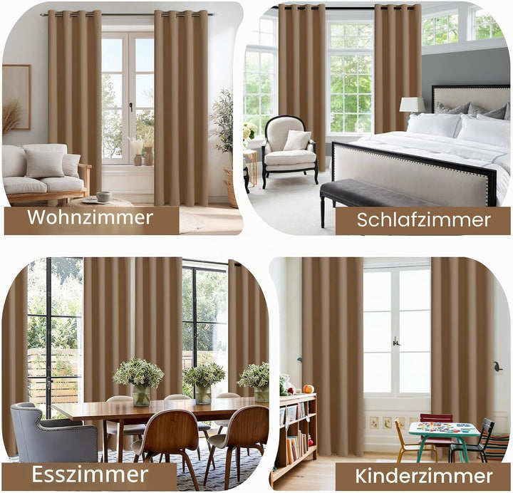 JIUZHEN Blickdicht Vorhänge Gardinen Ösenvorhang für Schlafzimmer Wohnzimmer,Cappuccino Verdunkelung