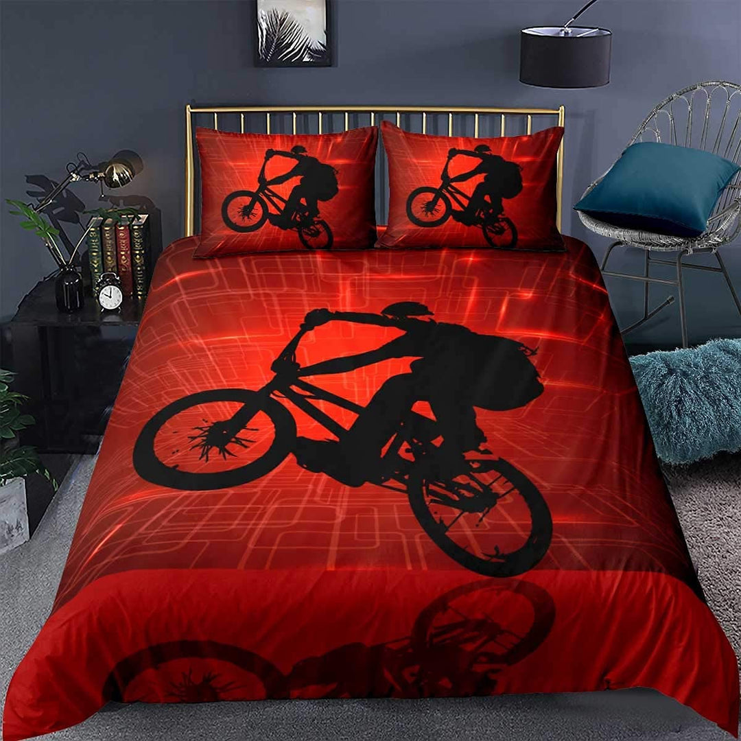 Homemissing Junge Bettwäsche Set 135x200cm Offroad Motorrad Betten Muster BMX Abstrakt Biker Silhoue