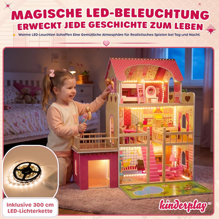 Kinderplay Puppenhaus Holz Gross, Puppenvilla, Puppenhaus Holz Gross komplett - Barbie Traumvilla, B