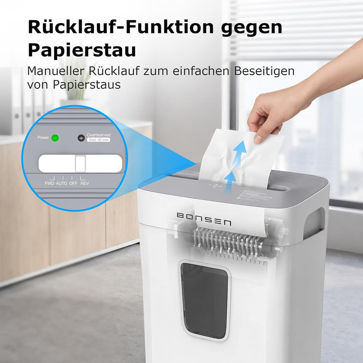 BONSEN Aktenvernichter P-4 6Blatt Mikroschnitt Schredder mit 16L Abfallkorb | Papierschredder für Pa
