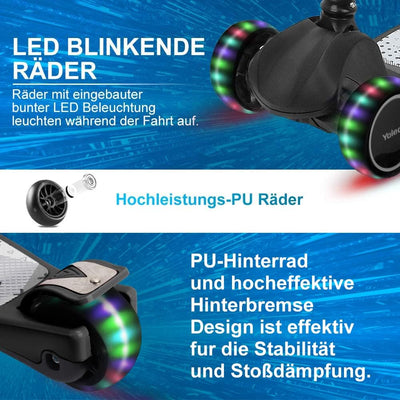 YOLEO Kinderoller Kinderscooter Dreiradscooter mit LED Räder, 2-Rädern Hinterbremsen,4 Höhenverstell