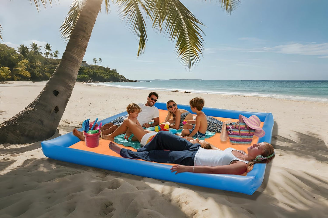 Stranddecke Sandfrei 210 X 200 cm Picknickdecke Wasserdicht, Strandmatte Aufblasbar Klappbar mit 4 B
