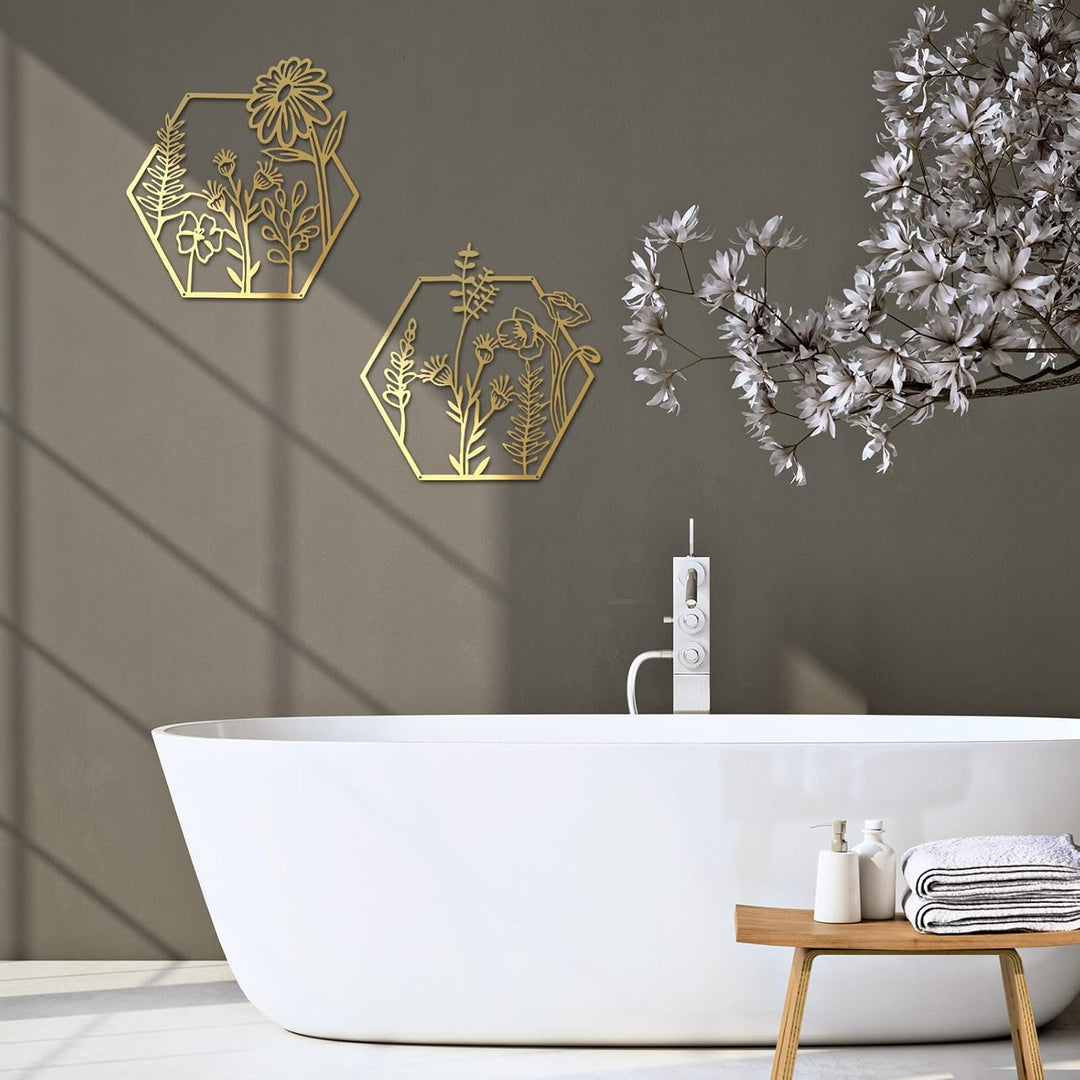 3 Stück goldene Metallblumen-Wanddekoration, minimalistisch, florales Wandbehang, Dekoration, Metall