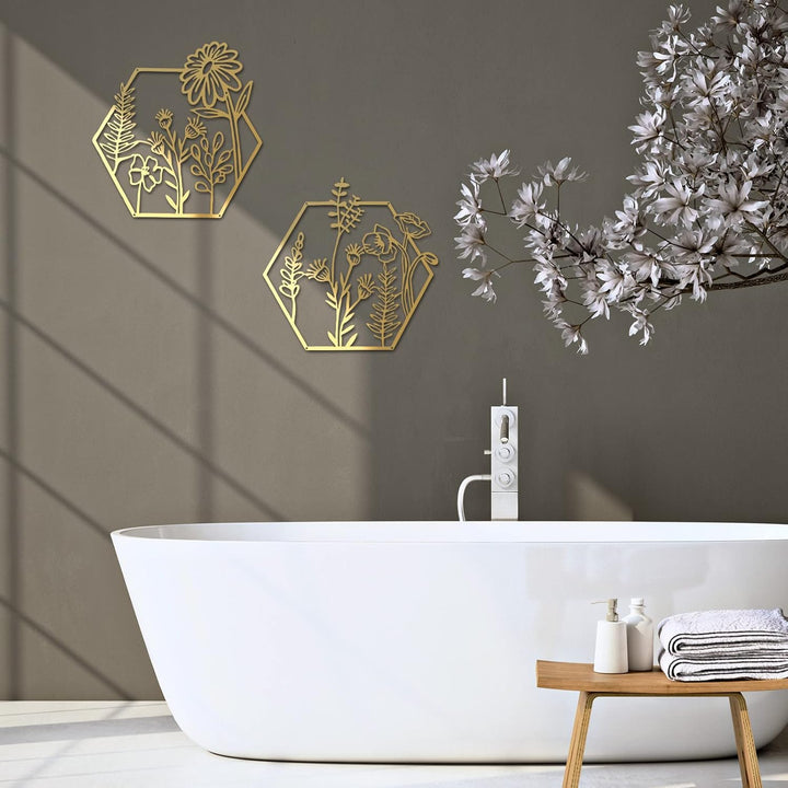 3 Stück goldene Metallblumen-Wanddekoration, minimalistisch, florales Wandbehang, Dekoration, Metall