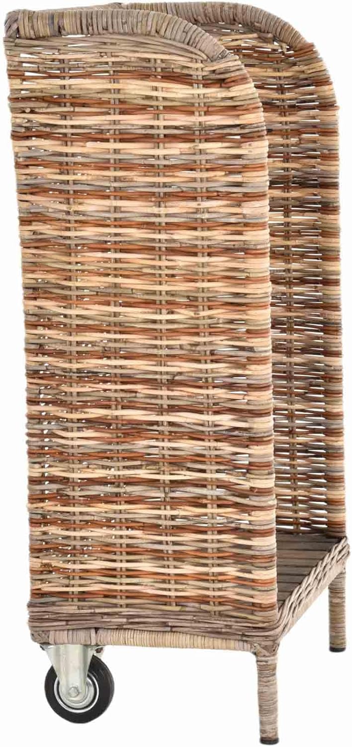 Holzwagen/Kaminholzwagen aus Natur Rattan Holzkorb mit Rollen und Griff Naturrohr (Mix), Mix