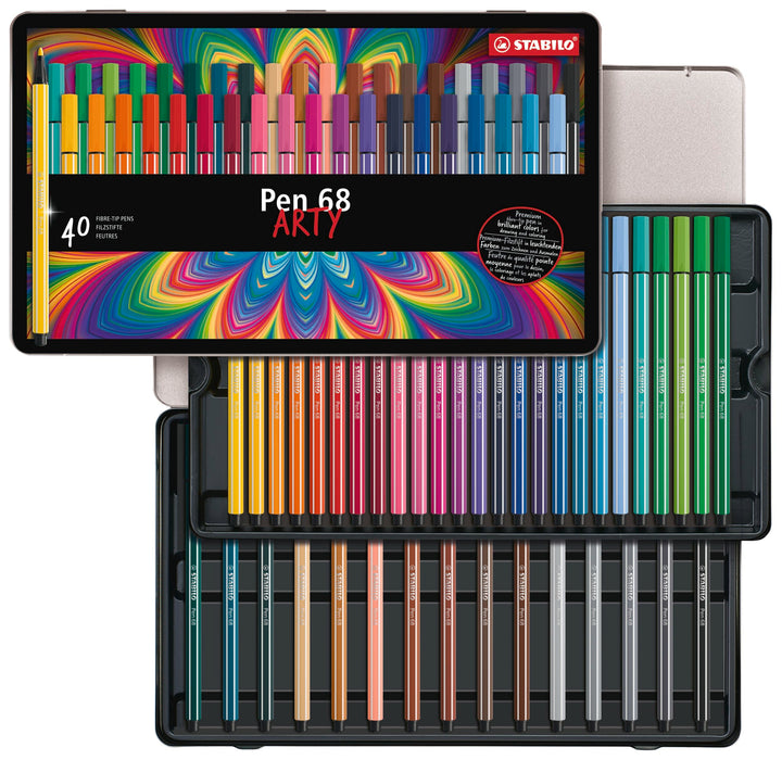 Premium-Filzstift - STABILO Pen 68 - ARTY - 40er Metalletui - mit 40 verschiedenen Farben 40er ARTY