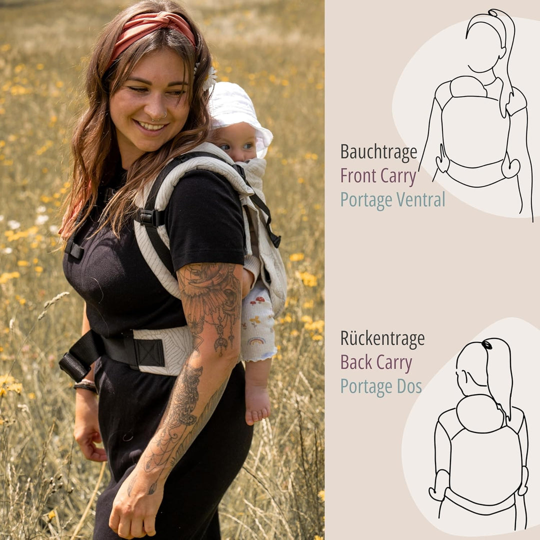 Hoppediz Buckle - 4-in-1 Babytrage für Neugeborene ab Geburt - Fullbuckle Tragehilfe mit 2 Schnallen