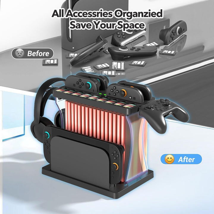Spiel Organizer Station mit Controller Ladestation, Ladestation Kompatibel mit Nintendo Switch 2, Di