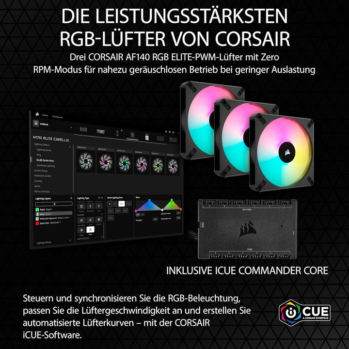 Corsair iCUE H170i Elite CAPELLIX XT Flüssig-CPU-Kühler - DREI AF140 RGB Elite-Lüfter - 420-mm-Radia