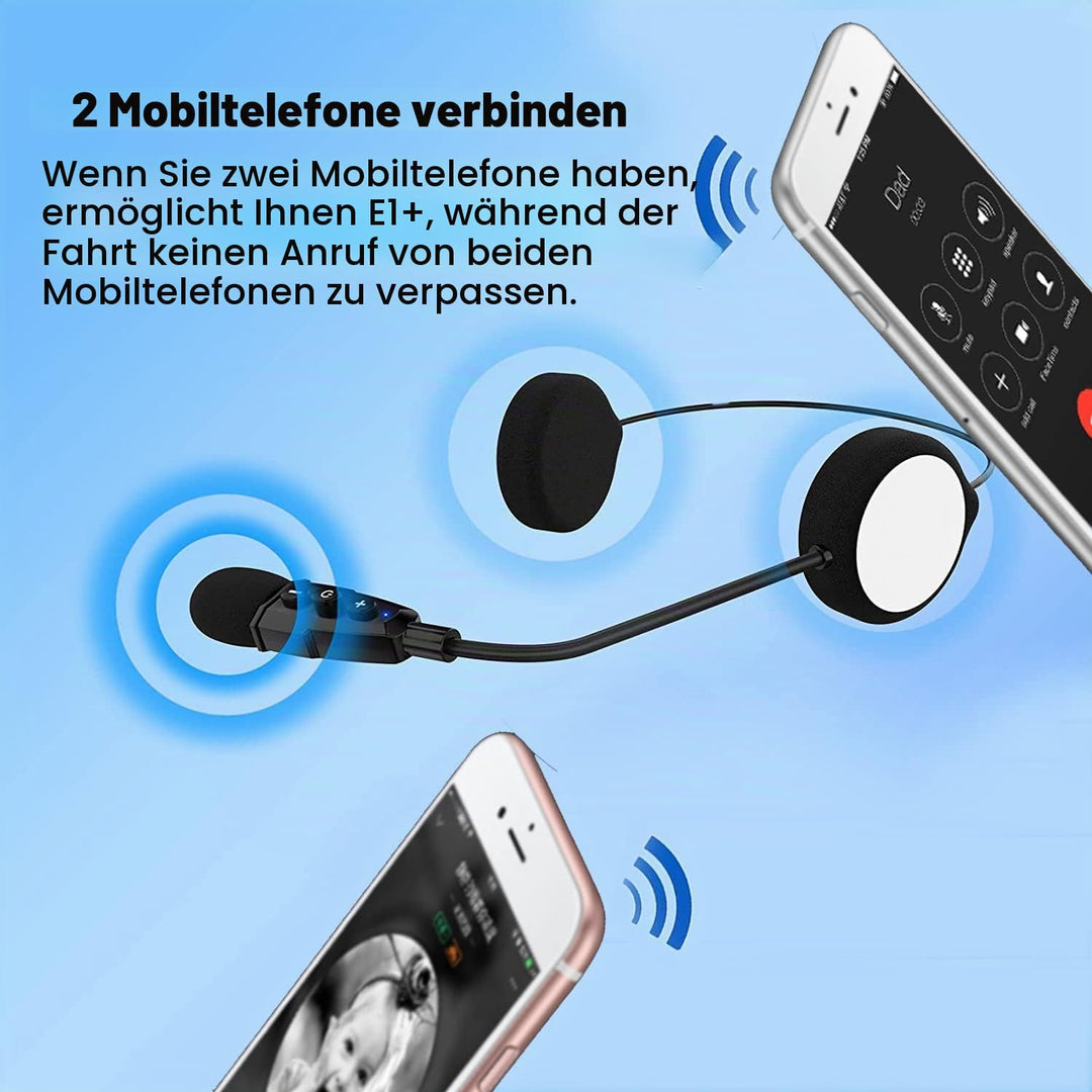 QSPORTPEAK Motorrad Helm Bluetooth 5.1 Headset, E1+ mit CVC-Geräuschunterdrückung Funktion und 3D-So