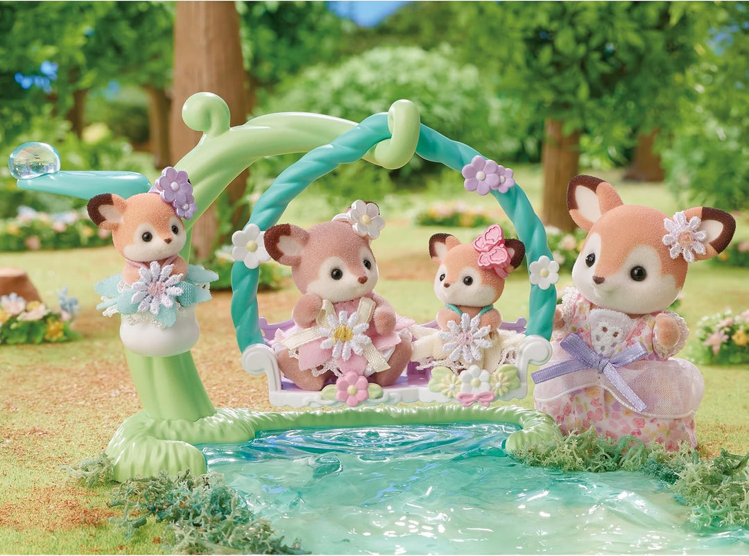 Sylvanian Families 5801 Reh Babys mit Blumenschaukel Spielset, Set mit Tierfiguren, Spielzeug für Ki