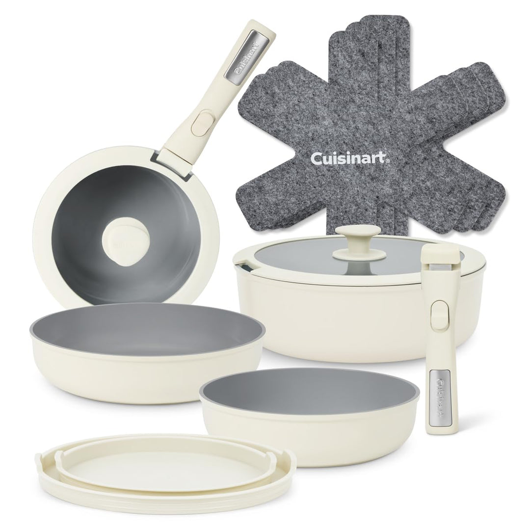 Cuisinart ClickSmart Antihaft‑Kochgeschirr‑Set mit abnehmbarem Griff, 13‑teilig, stapelbar, Keramikb