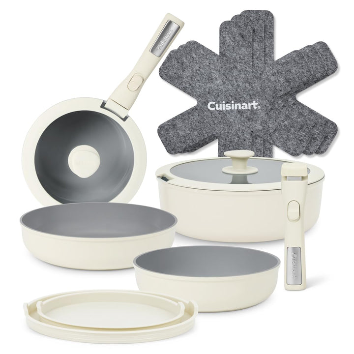 Cuisinart ClickSmart Antihaft‑Kochgeschirr‑Set mit abnehmbarem Griff, 13‑teilig, stapelbar, Keramikb