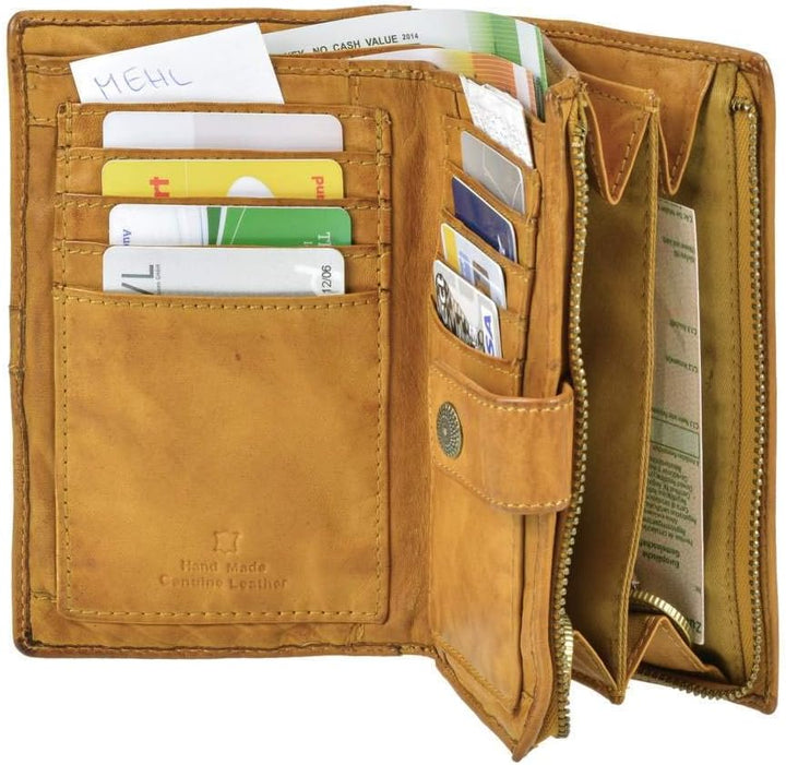 Bear Design Portemonnaie Damen Geldbörse Leder 10x15cm Geldbeutel Cow Lavato Ocker gelb