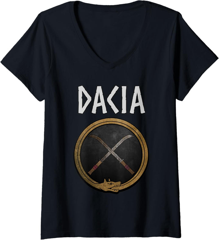 Damen Altes Dacia Falx Symbol der Daker T-Shirt mit V-Ausschnitt