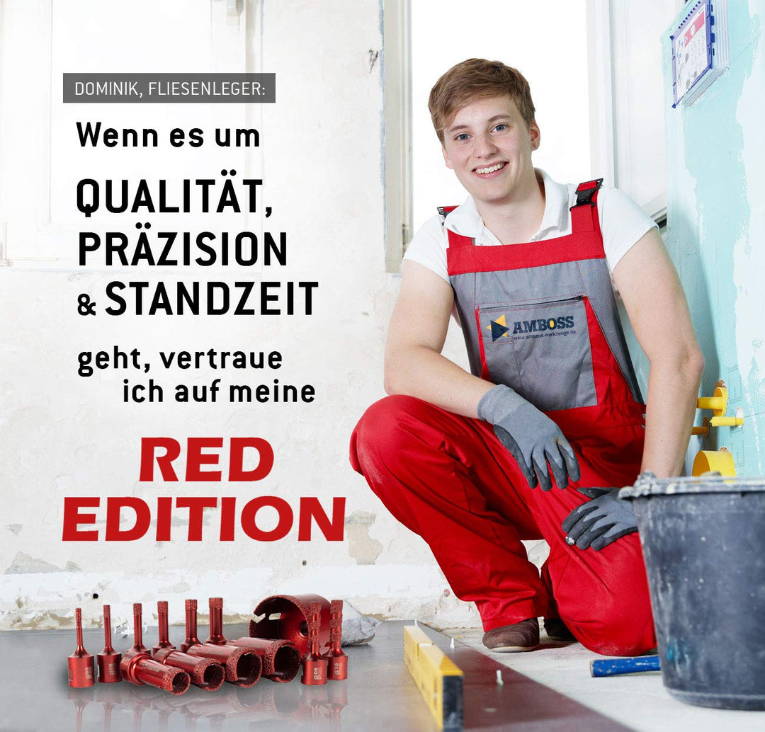 Amboss RED EDITION M14 Diamant Bohrkrone - für Winkelschleifer - Feinsteinzeug, harte Fliesen, Grani