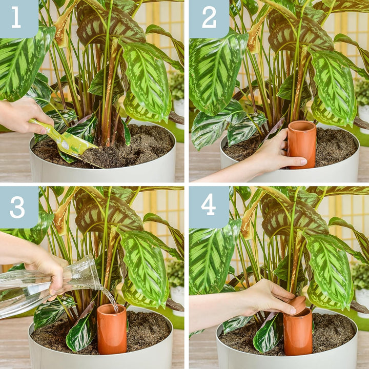 Terracotta Bewässerungshilfe handgefertigt | Giesshilfe modern | Pflanzenbewässerung ohne Strom (3 x