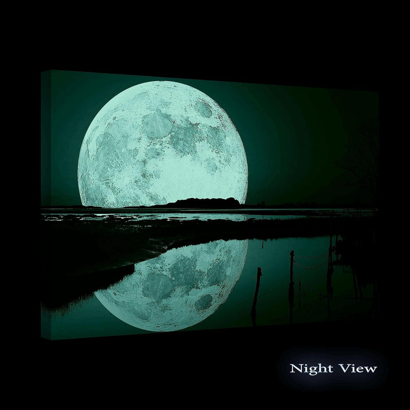 Startonight Bilder Der Vollmond im Wasser, Leinwandbilder Moderne Kunst, Landschaft Wanddeko Kunstdr