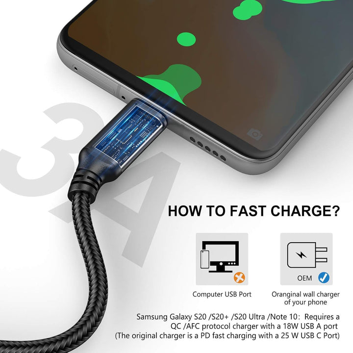 5 x 3 m langes USB-C-Kabel, extra langes USB-A auf USB-C, 3 m, Typ C, Schnellladekabel, kompatibel m