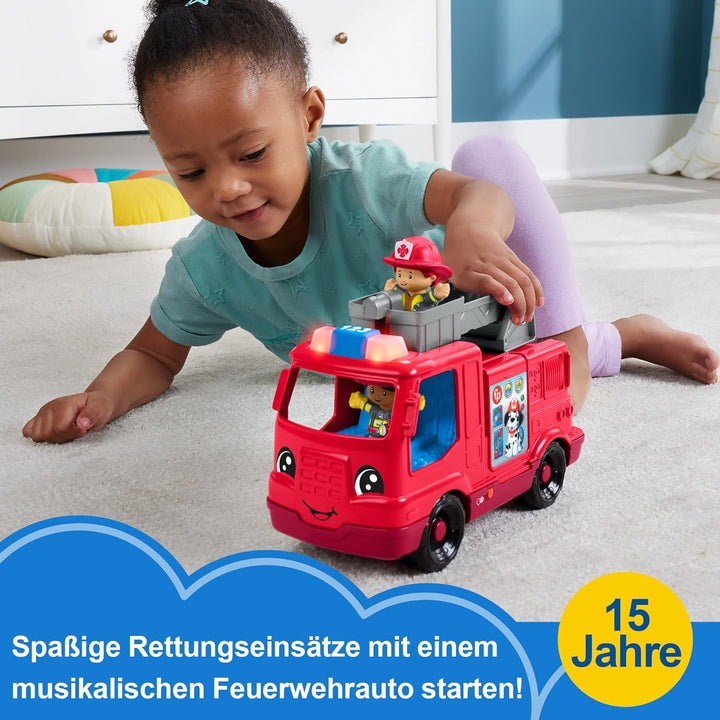 Fisher-Price Little People Spielzeug-Feuerwehrauto zum Schieben für Kleinkinder, mit Musik und 2 Fig