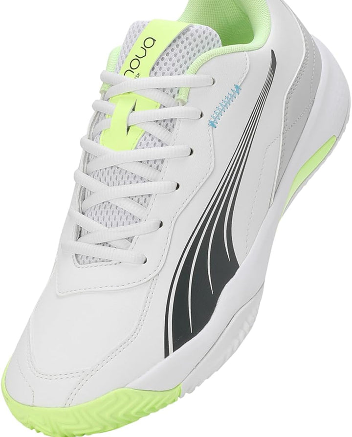 PUMA Unisex Nova SmashTennis Shoe 38 EU Puma White Luminous Blue Fizzy Apple Shadow Gray, 38 EU Puma