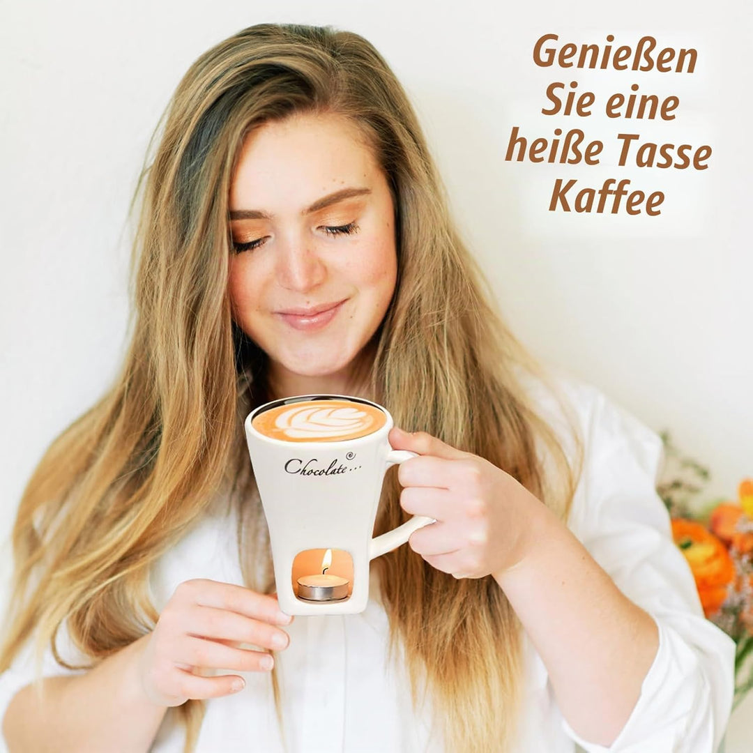 FEIGO Schokoladenfondue Tasse, 130ml Schokoladen Fondue Becher Set, Keramik Schokoladen-Hot-Pot-Schm