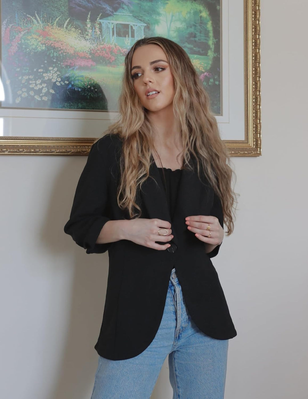 UNibelle Blazer Damen Sportlich Elegant Longblazer 3/4 Arm Sommer Leicht Business Büro Blazer Jacke
