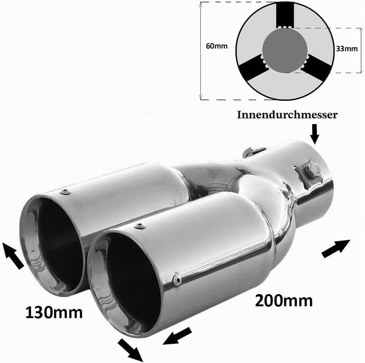 Doppel Auspuffblende Endrohr Auspuff Universell Schalldampf Doppelendrohr Sport Sportauspuff Blende