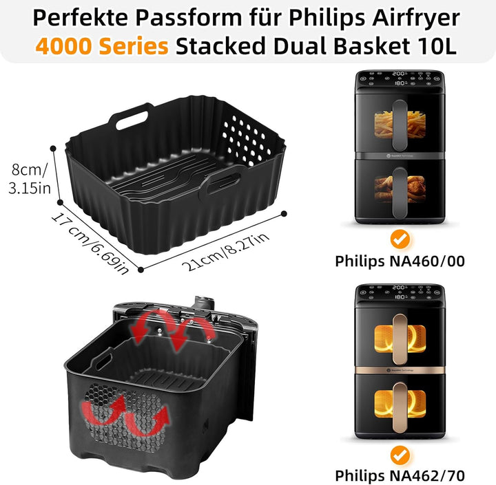 Silikonform Heissluftfritteuse Zubehör für Philips Airfryer 4000 Series Stacked Dual Basket 10L, Acc