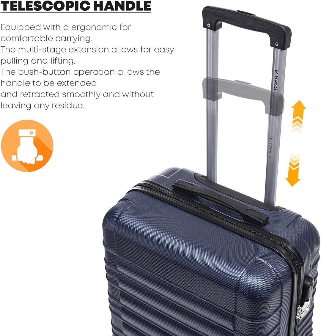Koffer Suitcase S Dunkelblau, Trolley Reisekoffer, Kabinenkoffer Rollkoffer Handgepäck mit 4 Rollen