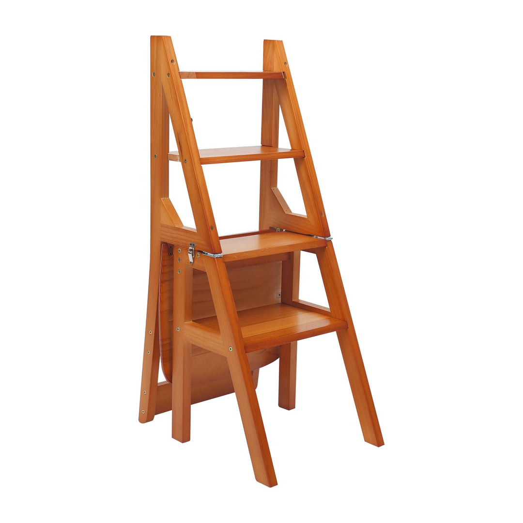 4-Stufen Klappbarer Tritthocker 2-in-1 Holz Trittleiter und Stuhl Klappbar Holztrittleiter 100kg Tra