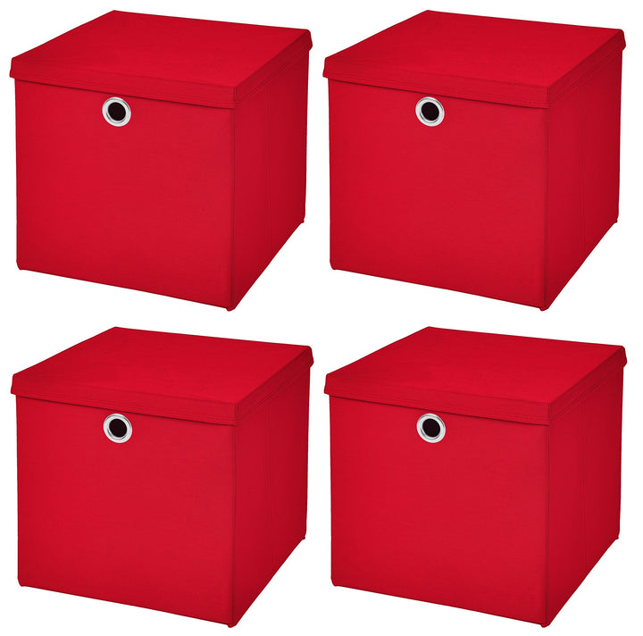 StickandShine 4er Set Rot Faltbox 28 x 28 x 28 cm Aufbewahrungsbox faltbar mit Deckel, Rot