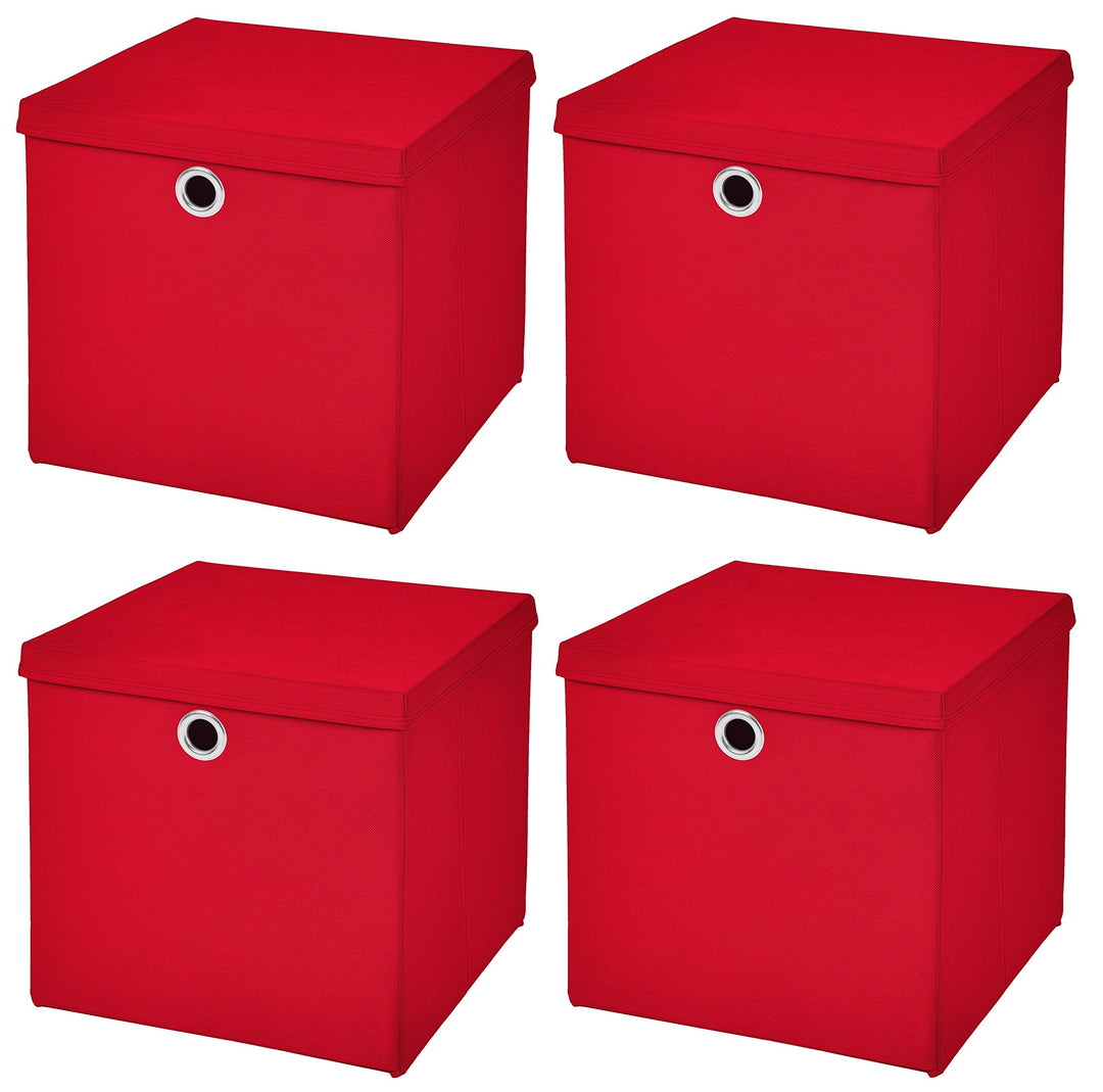 4er Set Rot Faltbox 32 x 32 x 32 cm Aufbewahrungsbox faltbar mit Deckel, Rot