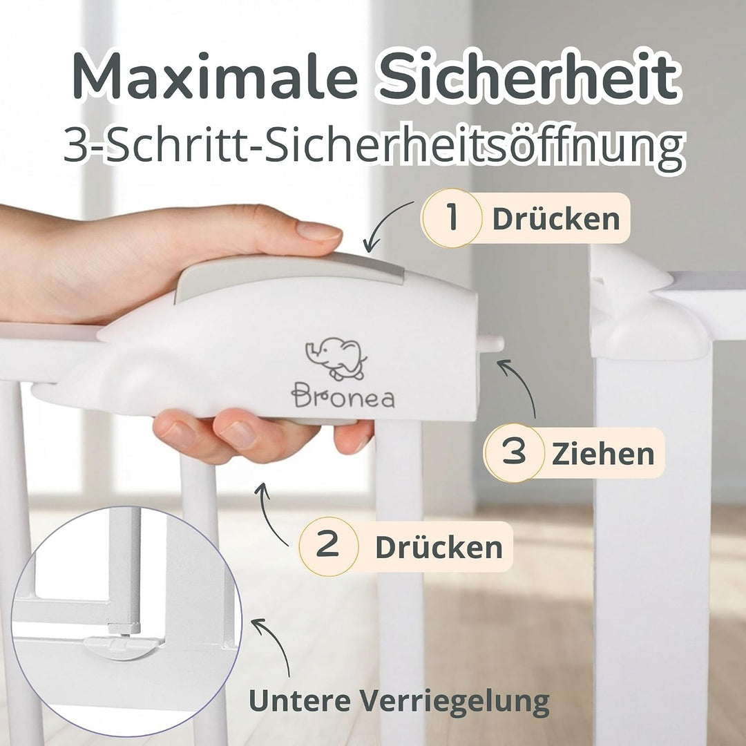 Cleo Treppenschutzgitter ohne Bohren | Kinderschutzgitter Tür &amp; Treppe 131-138 cm | Auto-Close | 3-S