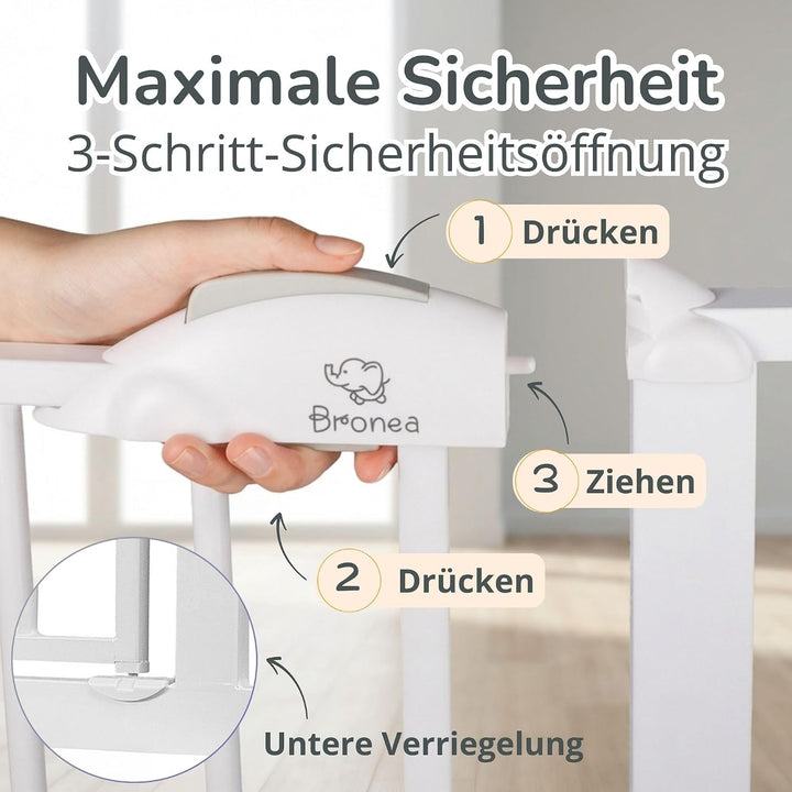 Cleo Treppenschutzgitter ohne Bohren | Kinderschutzgitter Tür &amp; Treppe 131-138 cm | Auto-Close | 3-S