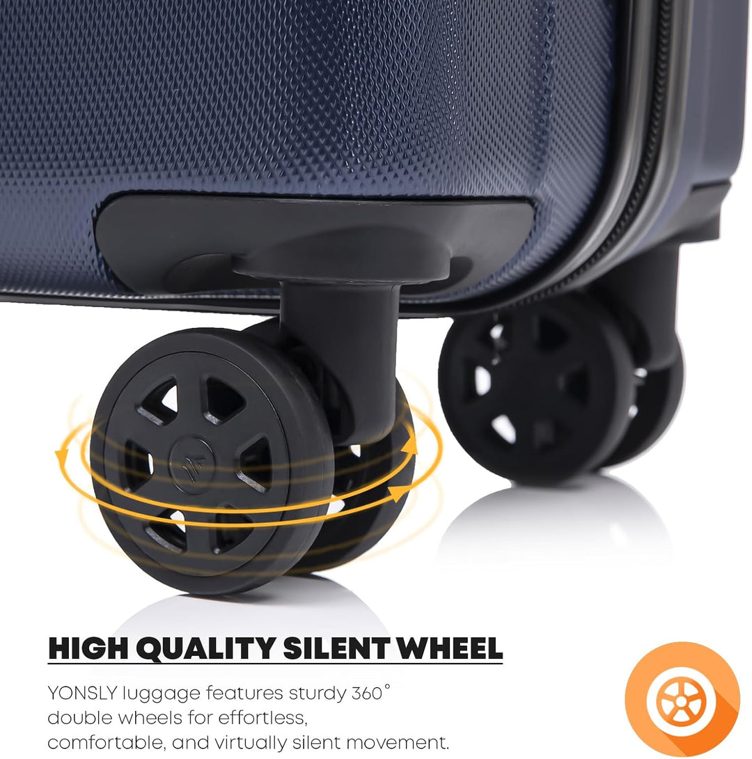Koffer Suitcase M Dunkelblau, Trolley Reisekoffer, Kabinenkoffer Rollkoffer Handgepäck mit 4 Rollen