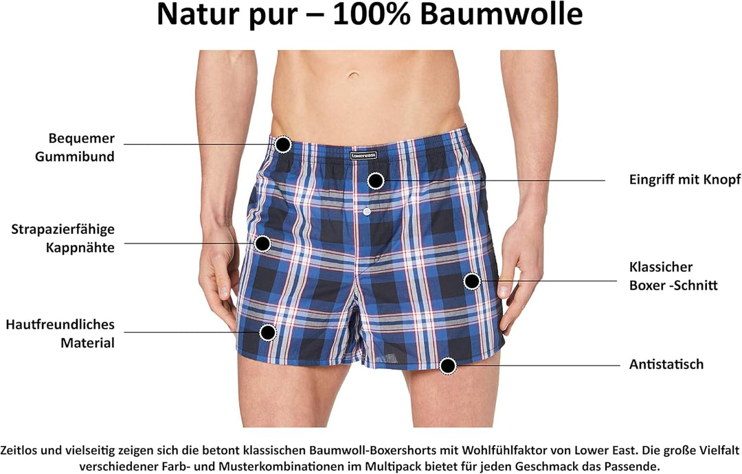 Lower East Herren American Boxershorts aus 100% Baumwolle: Packs in vielen Farben 6 Navy/Schwarz/Bor
