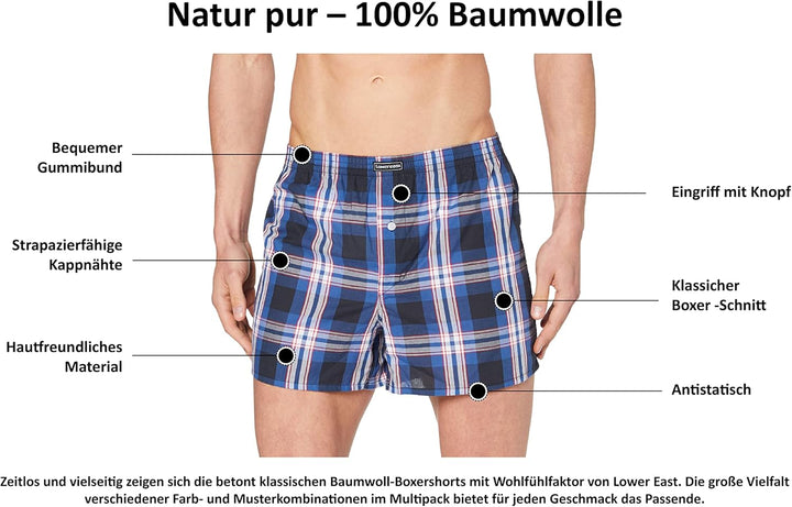 Lower East Herren American Boxershorts aus 100% Baumwolle: Packs in vielen Farben 6 Navy/Schwarz/Bor