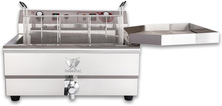 Beeketal 'BWF-301P' Profi Gastronomie Kaltzonen Fritteuse/Fettbackgerät mit seitlichem Abtropfgitter