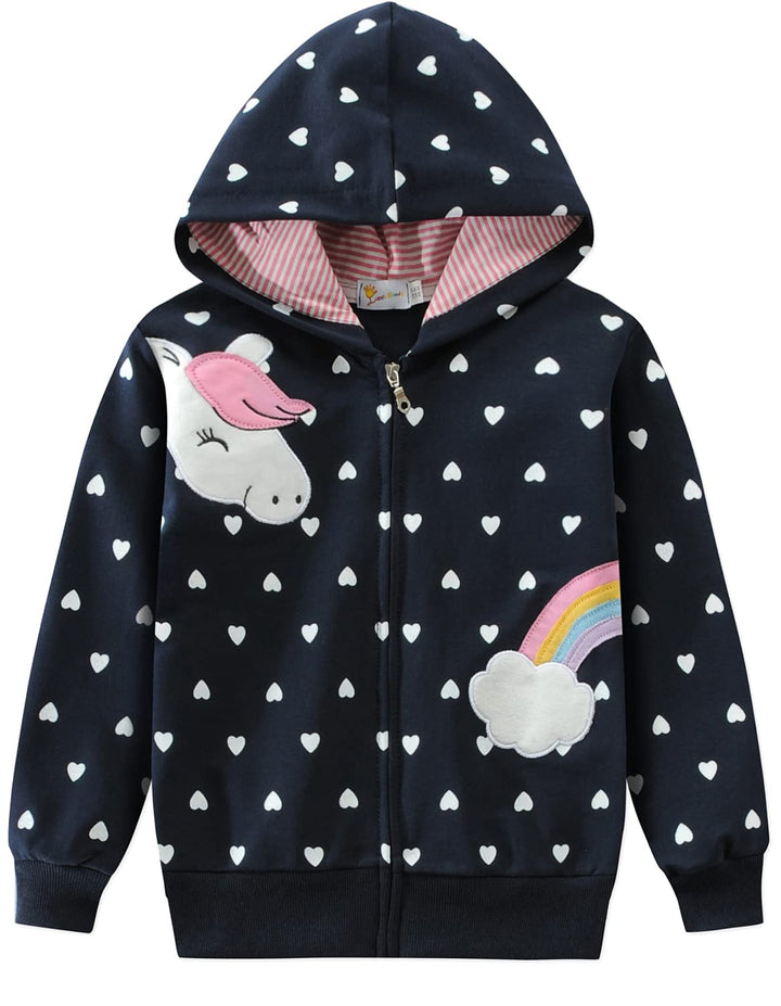 EULLA Kinder Mädchen Zip Up Hoodie Sweatjacke Kapuzenjacke Kapuzenpullover Langarm Baumwolle Einhorn