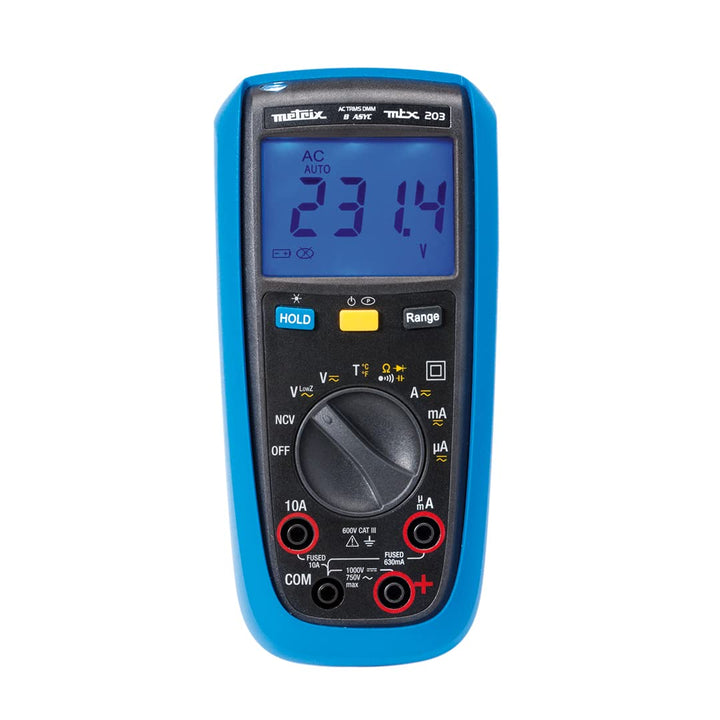 Metrix MTX 203 Hand-Multimeter digital Spritzwassergeschuetzt (IP54) CAT III 600V Anzeige (Counts):,