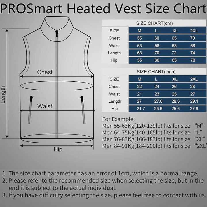 PROSmart Beheizte Weste Herren Leichtgewichts Beheizbare Weste mit USB Akku XL Grau+Dunkelblau, XL