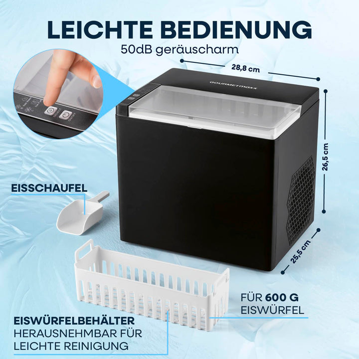 GOURMETmaxx Eiswürfelbereiter 150 Watt für Camping &amp; Co. – kein Wasseranschluss nötig | Eiswürfelmas