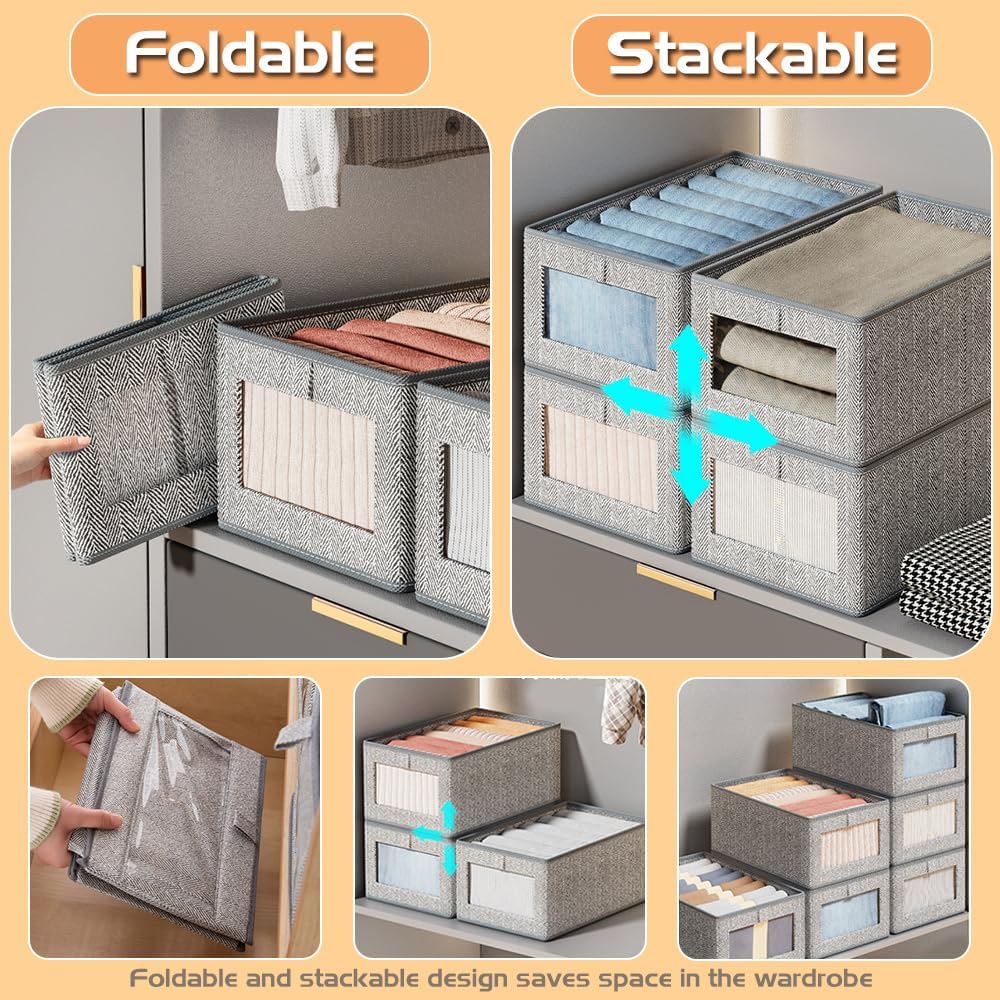 Ruucy Aufbewahrungskorb Stoff 3er Set, Faltbare Stoffboxen mit Transparent Fenster, Gross Aufbewahru