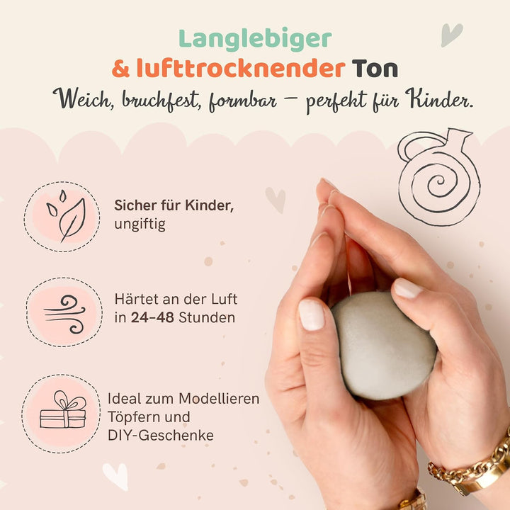 Ton lufttrocknend ohne Brennen – 2 kg Premium Modelliermasse für Kinder &amp; Erwachsene – Töpferton lei