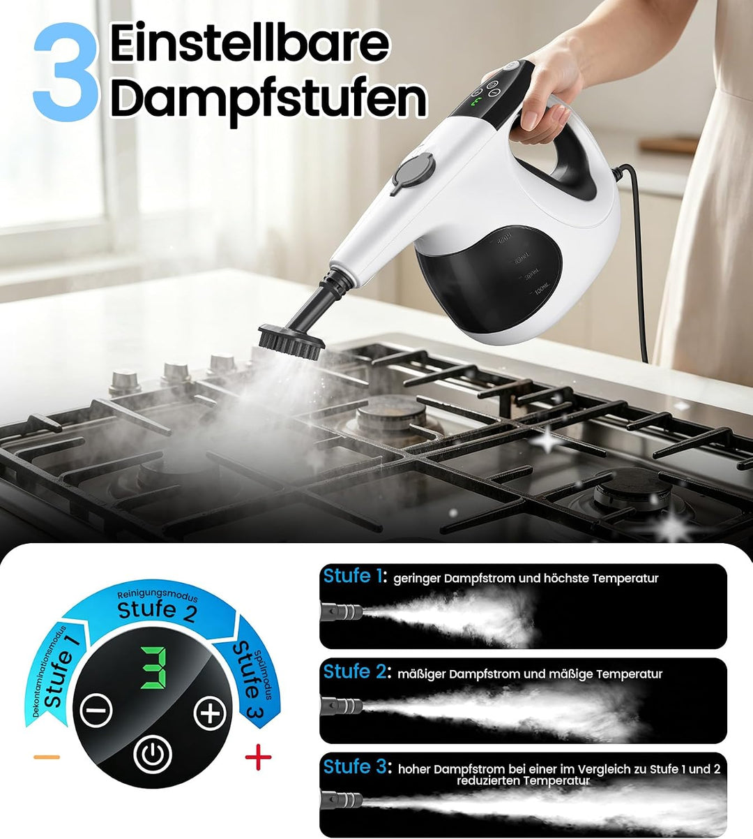 JBER Dampfreiniger Handgerät 1200W für Heim, 3 Sek.Aufheizzeit, 400ML Tank | Vielseitiger Dampfreini