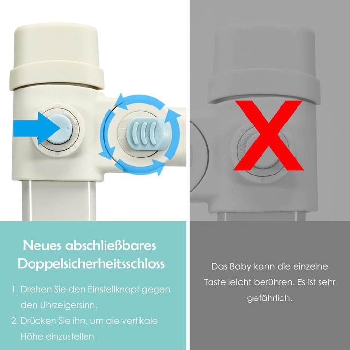 COSTWAY 145cm/175cm Bettgitter, 24 Stufen höhenverstellbares Babygitter mit doppeltem Verschluss & R